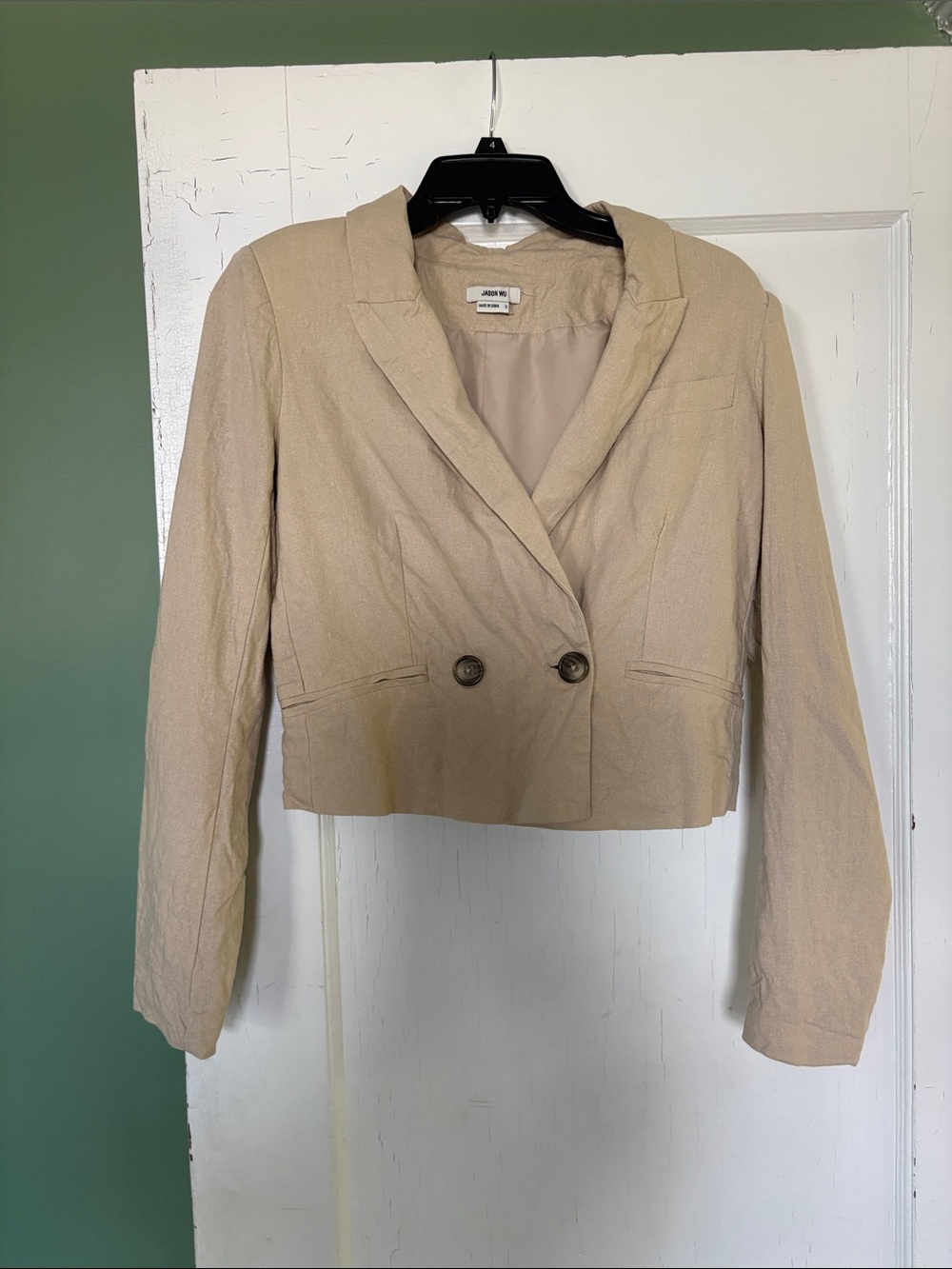 Jason Wu Tan Linen Blend Cropped Blazer